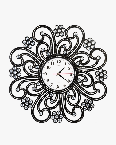 Rhine Stone Wall Clock (Plastic, Black)